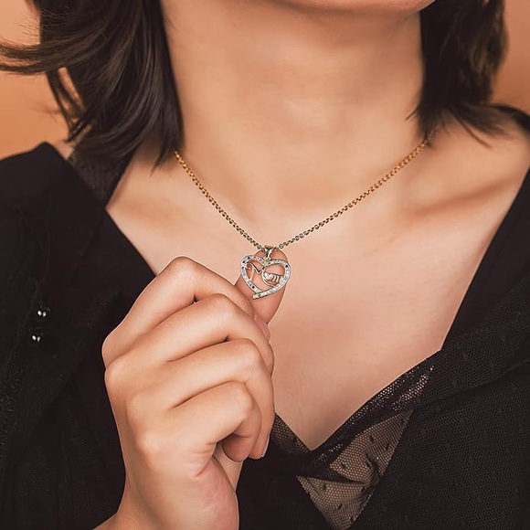 New Dainty Gold Heart Mom Necklace with Cubic Zirconia - Picture 2 of 7